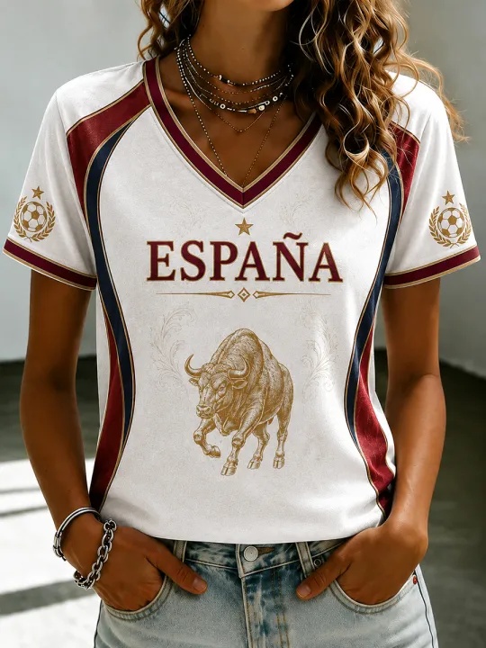 Street Fashion In Spain - Spain Football Fan T-shirt Sleeved Breathable
