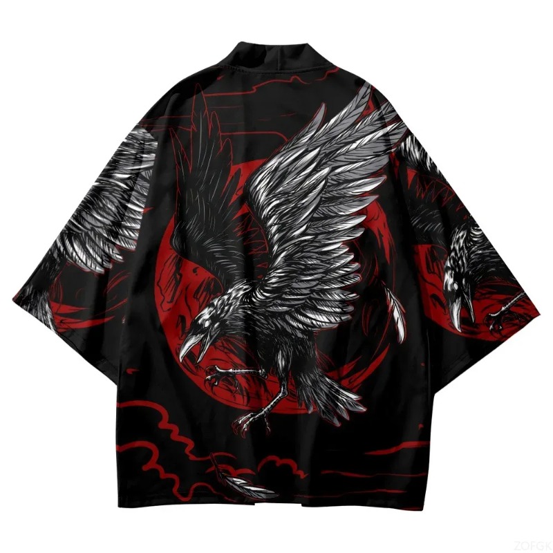 Fashion Crow Printed Open Fron - Street Fashion Harajuku review and price