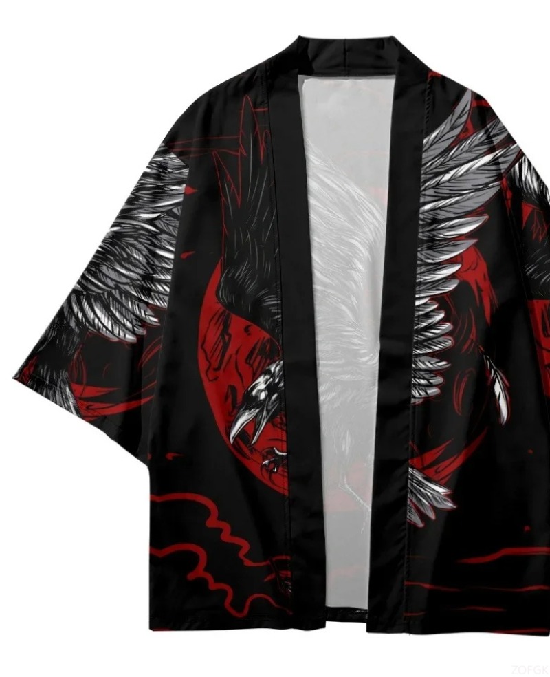 Fashion Crow Printed Open Fron - Street Fashion Harajuku review and price