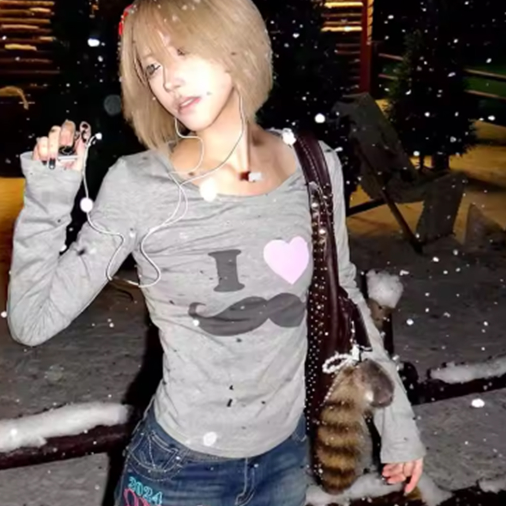 Japanese Y2K Beard Print T-Shi - Street Fashion Harajuku review and price