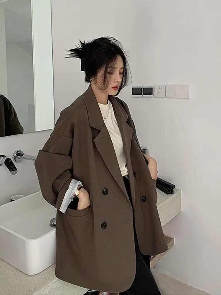 Vintage Brown Blazer Women Ele - Street Fashion Official review and price